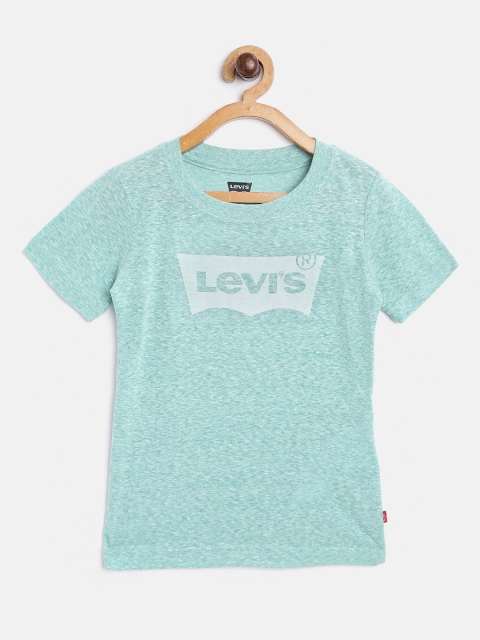 Levis Boys Mint Green Brand Logo Print Round Neck T-shirt