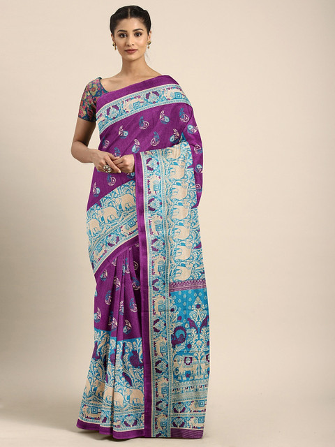 KALINI Purple & Blue Art Silk Printed Saree 
KALINI Purple & Blue Art Silk Printed Saree