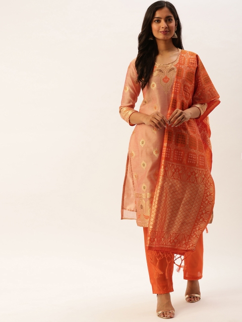 Rajnandini Peach-Coloured & Gold-Toned Woven Design Silk Blend Unstitched Dress Material
Rajnandini Peach-Coloured & Gold-Toned Woven Design Silk Blend Unstitched Dress Material