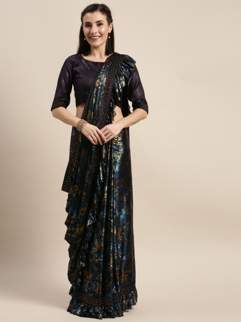 Amrutam Fab Teal Blue & Black Silk Blend Printed Block Print Saree with Ruffle border
Amrutam Fab Teal Blue & Black Silk Blend Printed Block Print Saree with Ruffle border