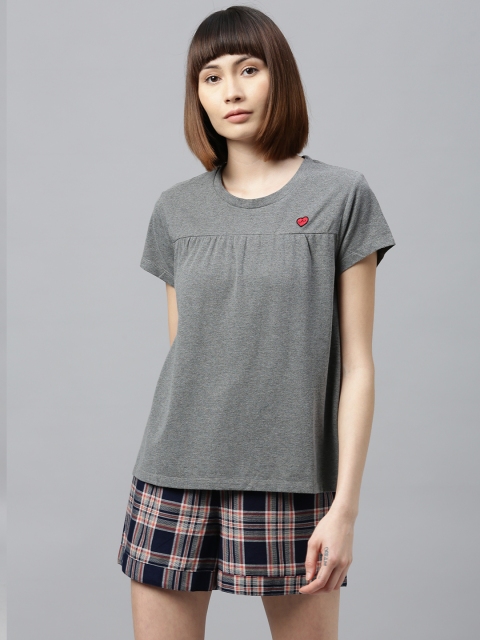 Chemistry Women Grey Melange Solid Top & Navy Blue Checked Shorts Night Suit
Chemistry Women Grey Melange Solid Top & Navy Blue Checked Shorts Night Suit
