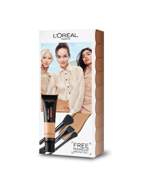 LOreal Women Infallible Matte Cover Foundation with Make Up Brush Set - Golden Beige 104
LOreal Women Infallible Matte Cover Foundation with Make Up Brush Set - Golden Beige 104