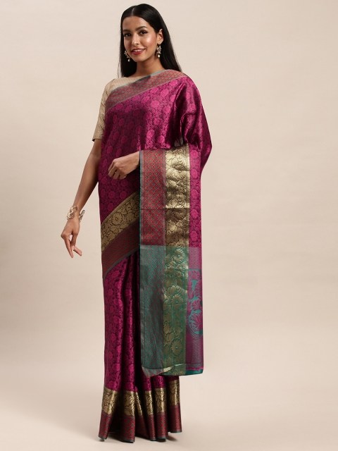 SANGAM PRINTS Pink Woven Design Pure Silk Handloom Saree
