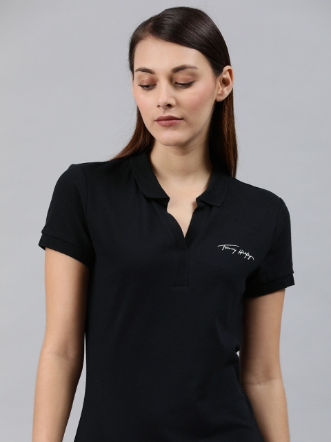 Tommy Hilfiger Women Navy Blue Solid Polo Collar T-shirt