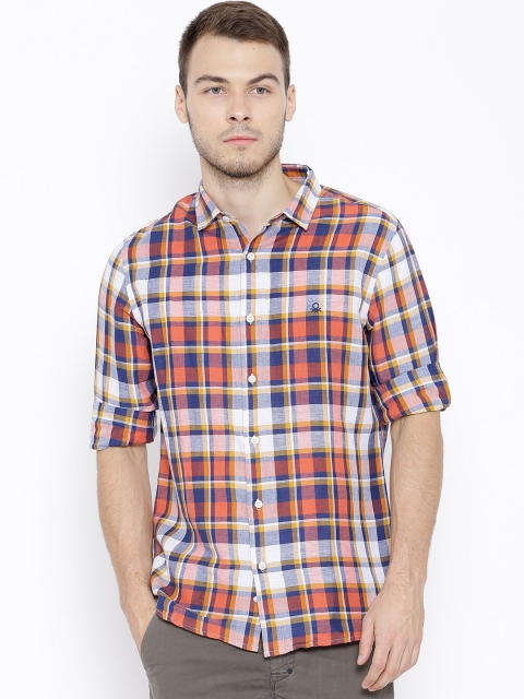 United Colors of Benetton Muticoloured Linen Checked Casual Shirt, Multi
