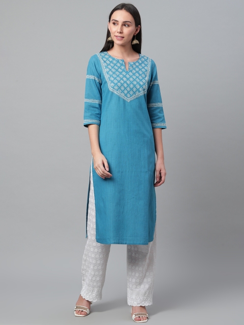 akheri Women Blue & White Chikankari Embroidered Yoke Design Handloom Straight Kurta
akheri Women Blue & White Chikankari Embroidered Yoke Design Handloom Straight Kurta