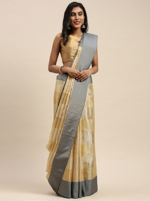 Pothys Cream-colored & Gold-Toned Tissue Woven Design Saree