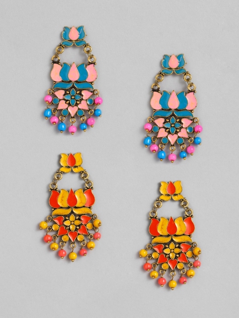 Anouk Set of 2 Floral Drop Earrings, Multi