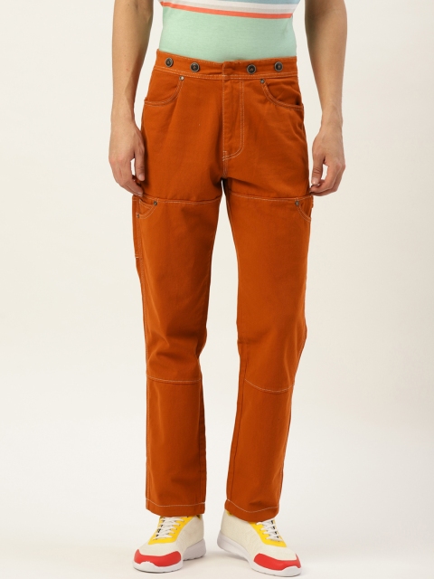 United Colors of Benetton Men Rust Orange Regular Fit Twill Weave Cargos
