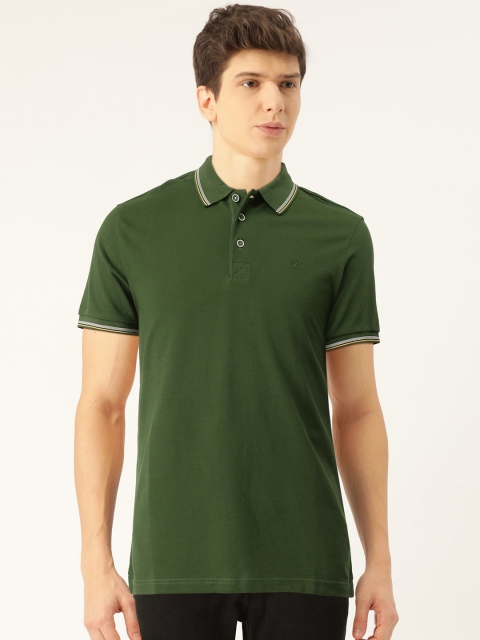 United Colors of Benetton Men Green Solid Polo Collar Pure Cotton T-shirt