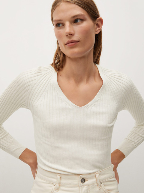 MANGO Women White Ribbed Pullover Sweater
MANGO Women White Ribbed Pullover Sweater