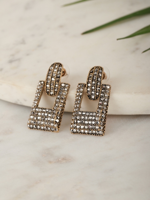 Carlton London Charcoal Grey Gold-Plated Stone-Studded Square Drop Earrings
Carlton London Charcoal Grey Gold-Plated Stone-Studded Square Drop Earrings