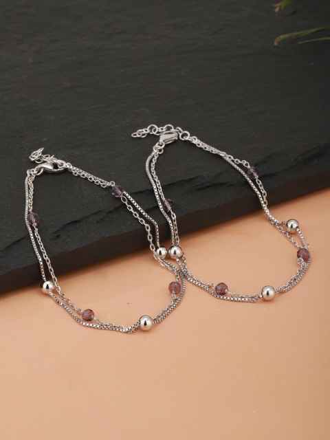 Carlton London Set of 2 Silver-Toned & Purple Rhodium-Plated Beaded Layered Anklets
Carlton London Set of 2 Silver-Toned & Purple Rhodium-Plated Beaded Layered Anklets