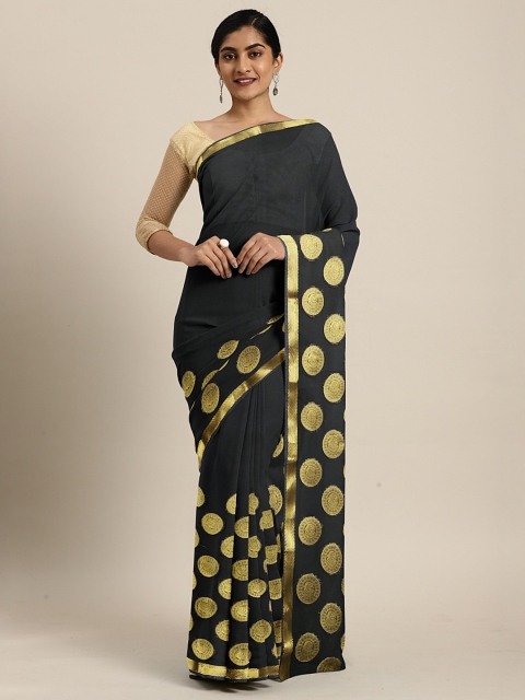 KALINI Black & Golden Poly Chiffon Woven Design Saree