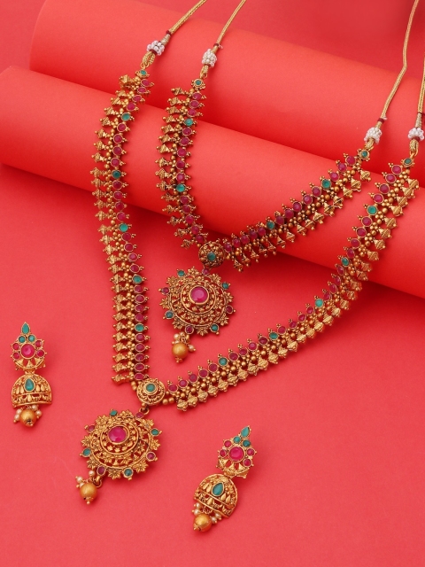 Sukkhi Gold-Plated Red & Green Stone-Studded Jewellery Set