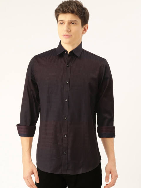 United Colors of Benetton Men Maroon & Blue Slim Fit Self Design Casual Shirt