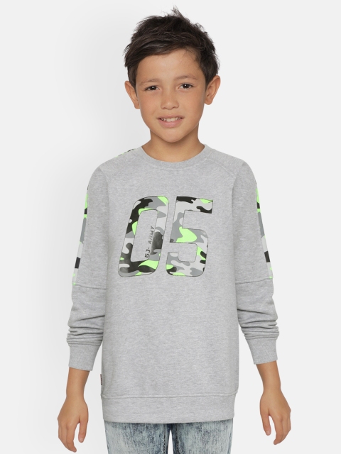 Gini and Jony Boys Grey Melange Typography Print Sweatshirt
