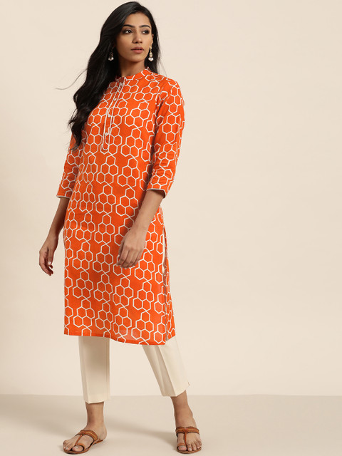Sangria Women Orange & White Printed Straight Kurta
Sangria Women Orange & White Printed Straight Kurta