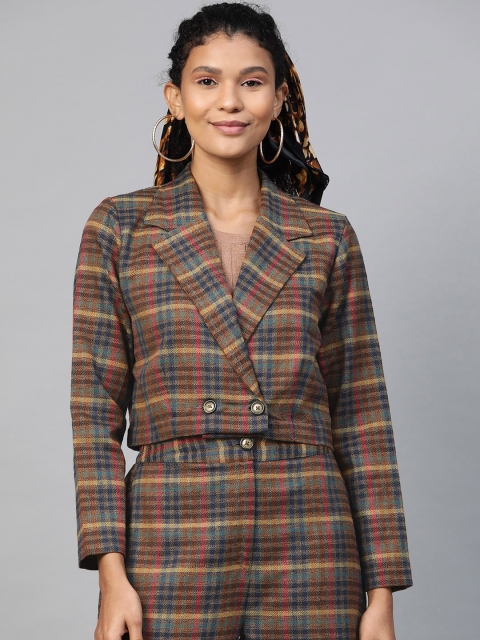SASSAFRAS Women Brown & Yellow Jacquard Check Comfort Fit Cropped Pure Cotton Blazer
SASSAFRAS Women Brown & Yellow Jacquard Check Comfort Fit Cropped Pure Cotton Blazer