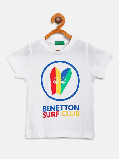 United Colors of Benetton Boys White & Blue Surfboard Print Round Neck T-shirt