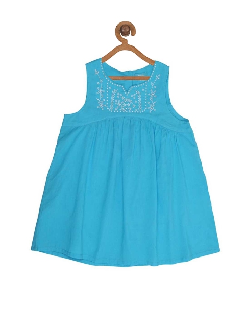 Miyo Girls Blue Solid A-Line Pure Cotton Top