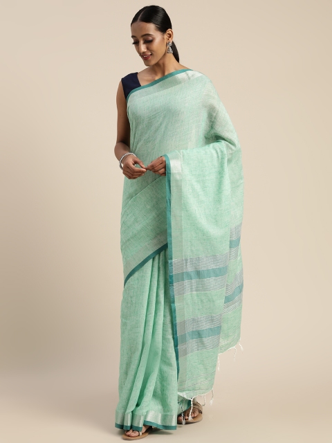 Pisara Sea Green Solid Linen Blend Saree