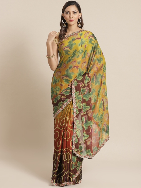KALINI Mustard Yellow & Green Printed Saree