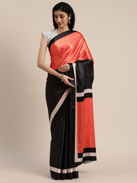 Tikhi Imli Black & Coral Poly Crepe Printed Saree
