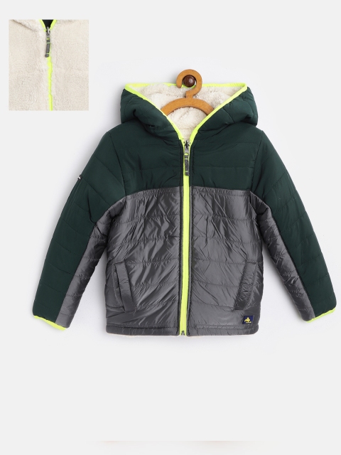 Cherry Crumble Kids Charcoal Grey & Off-White Colourblocked Reversible Padded Jacket
Cherry Crumble Kids Charcoal Grey & Off-White Colourblocked Reversible Padded Jacket