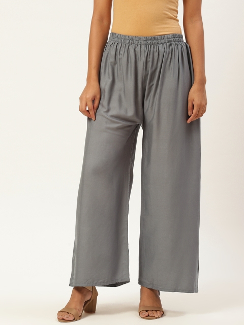 Vastraa Fusion Women Grey Solid Wide Leg Palazzos