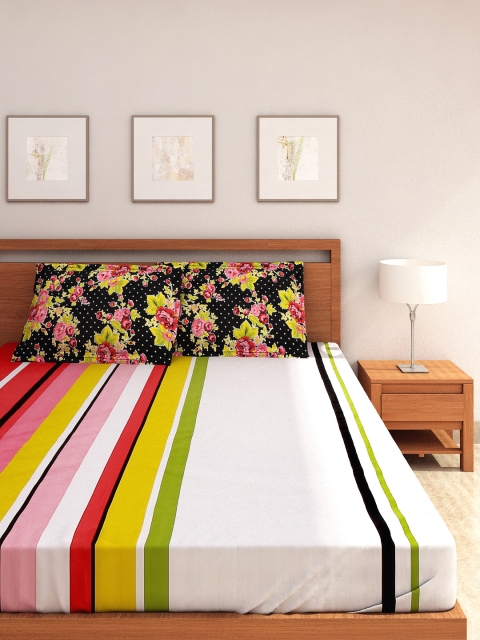 Portico New York Multicoloured Cotton Double Bedsheet with 2 Pillow Covers, Multi