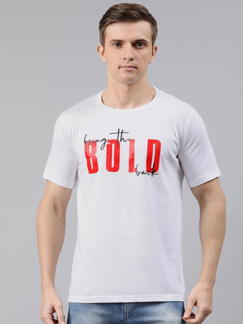 BRATMA Men White Printed Round Neck T-shirt