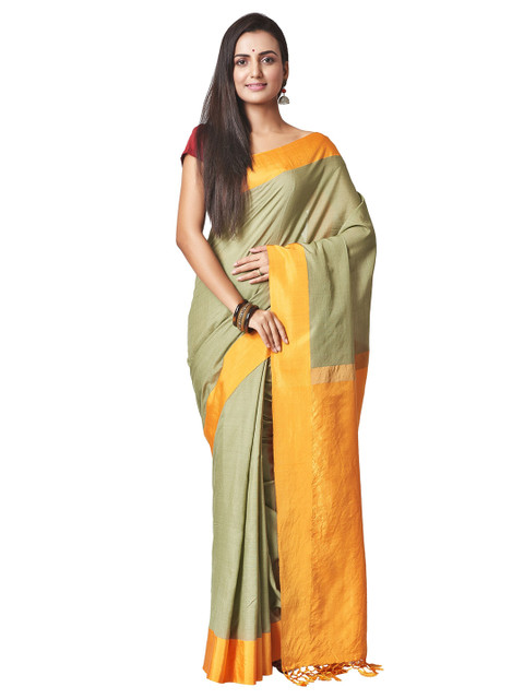 Biswa Bangla Green & Gold-Coloured Silk Cotton Solid Handloom Saree
Biswa Bangla Green & Gold-Coloured Silk Cotton Solid Handloom Saree