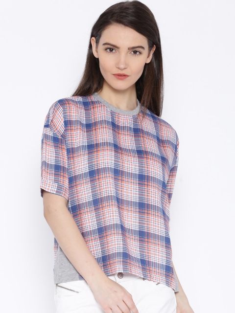 Lee Blue & Orange Checked Slim Fit Top