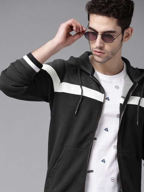 Roadster Men Black & Charcoal Antiviral Protective Finish Colourblocked Hooded Sweatshirt
Roadster Men Black & Charcoal Antiviral Protective Finish Colourblocked Hooded Sweatshirt