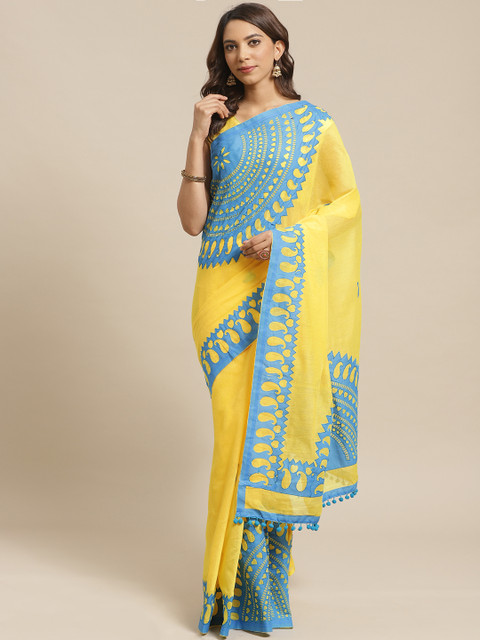 Laa Calcutta Yellow & Blue Applique Handloom Saree 
Laa Calcutta Yellow & Blue Applique Handloom Saree