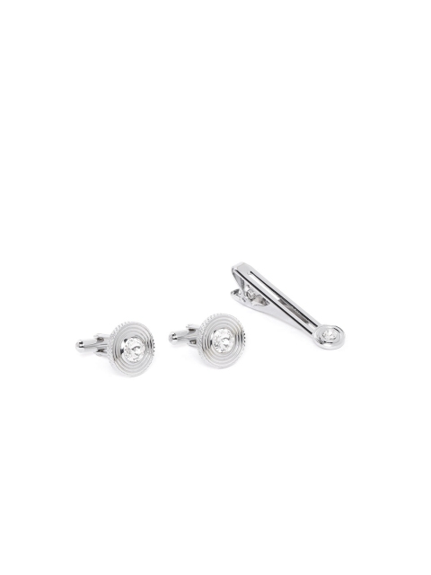 D.C Creation Men Silver-Plated Artificial Stone-Studded Circular Cufflinks & Tie Pin
D.C Creation Men Silver-Plated Artificial Stone-Studded Circular Cufflinks & Tie Pin