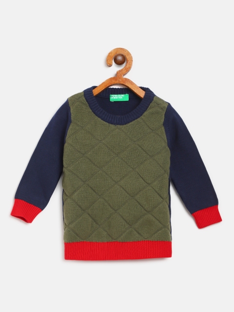 United Colors of Benetton Boys Olive Green & Navy Quilted Pullover