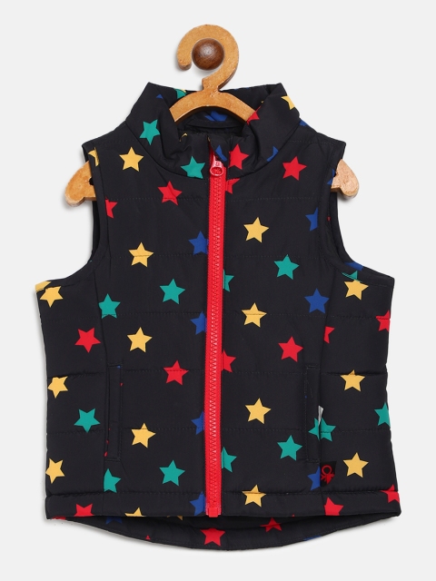 United Colors of Benetton Girls Black & Yellow Star Print Padded Jacket