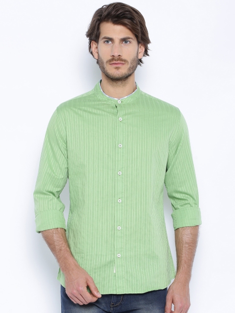 United Colors of Benetton Green Self-Striped Casual Shirt