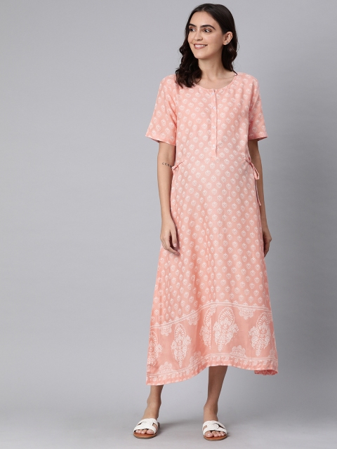 Nejo Women Peach-Colour & Beige Print ALine Maternity Dress With Front Open Nursing Access
Nejo Women Peach-Colour & Beige Print ALine Maternity Dress With Front Open Nursing Access