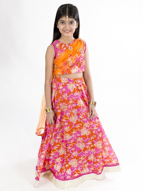 pspeaches Girls Pink & Orange Printed Ready to Wear Lehenga & Blouse with Attached Dupatta
pspeaches Girls Pink & Orange Printed Ready to Wear Lehenga & Blouse with Attached Dupatta