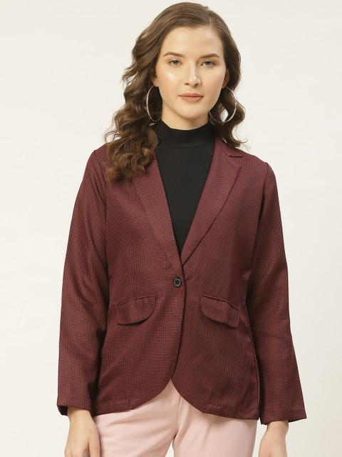 JAINISH Women Maroon & Black Self Design Twill Weave Single-Breasted Smart Casual Blazer
JAINISH Women Maroon & Black Self Design Twill Weave Single-Breasted Smart Casual Blazer