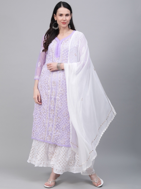 Saadgi Women Purple & White Handloom Chikankari Embroidered Kurta with Palazzos & Dupatta
Saadgi Women Purple & White Handloom Chikankari Embroidered Kurta with Palazzos & Dupatta