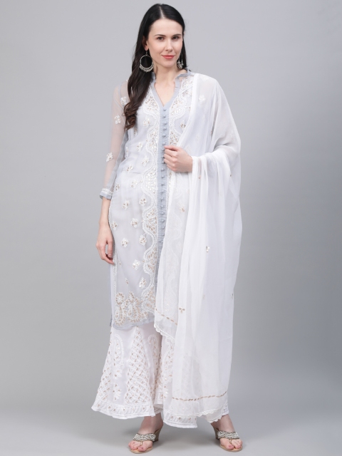 Saadgi Women Grey & White Handloom Chikankari Embroidered Kurta with Palazzos & Dupatta
Saadgi Women Grey & White Handloom Chikankari Embroidered Kurta with Palazzos & Dupatta