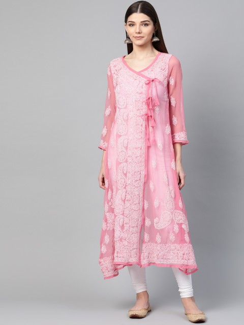 Saadgi Women Rose & White Handloom Chikankari Embroidered Semi-Sheer Angrakha A-Line Kurta
Saadgi Women Rose & White Handloom Chikankari Embroidered Semi-Sheer Angrakha A-Line Kurta