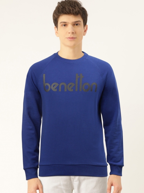 United Colors of Benetton Men Blue Printed Sweatshirt