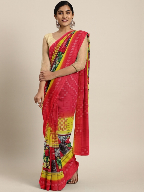 KALINI Red Abstract Printed Pure Georgette Saree