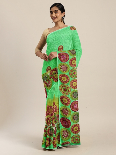 KALINI Green Printed Pure Georgette Saree