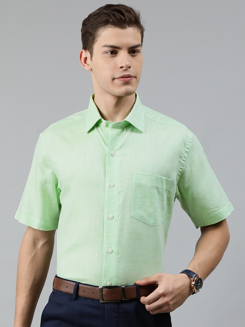 Arrow Men Green Regular Fit Solid Formal Linen Shirt